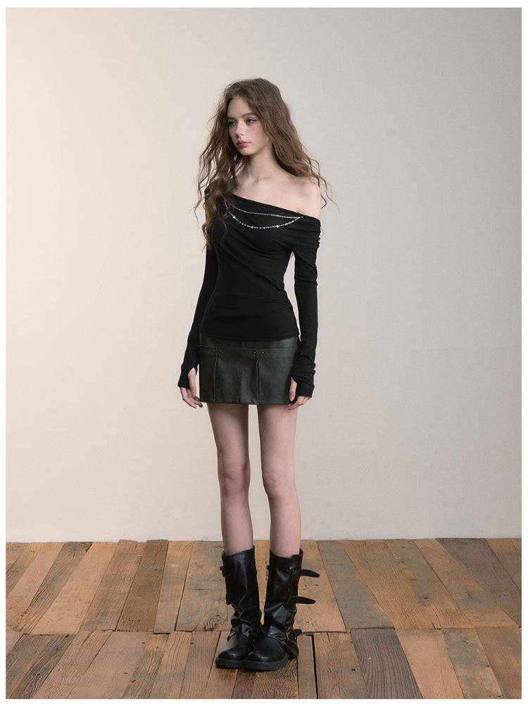 Double-Chain Asymmetric Long-Sleeve T-Shirt