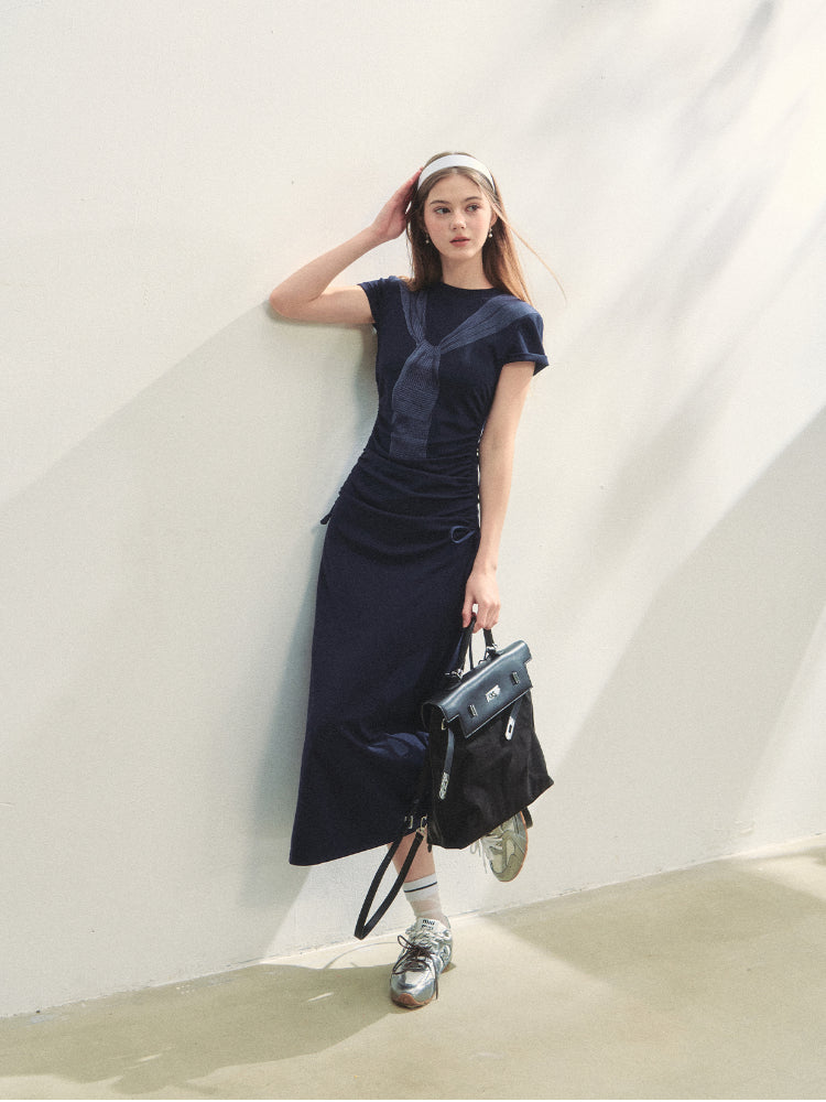 Printed Side Gathered Tie Dress