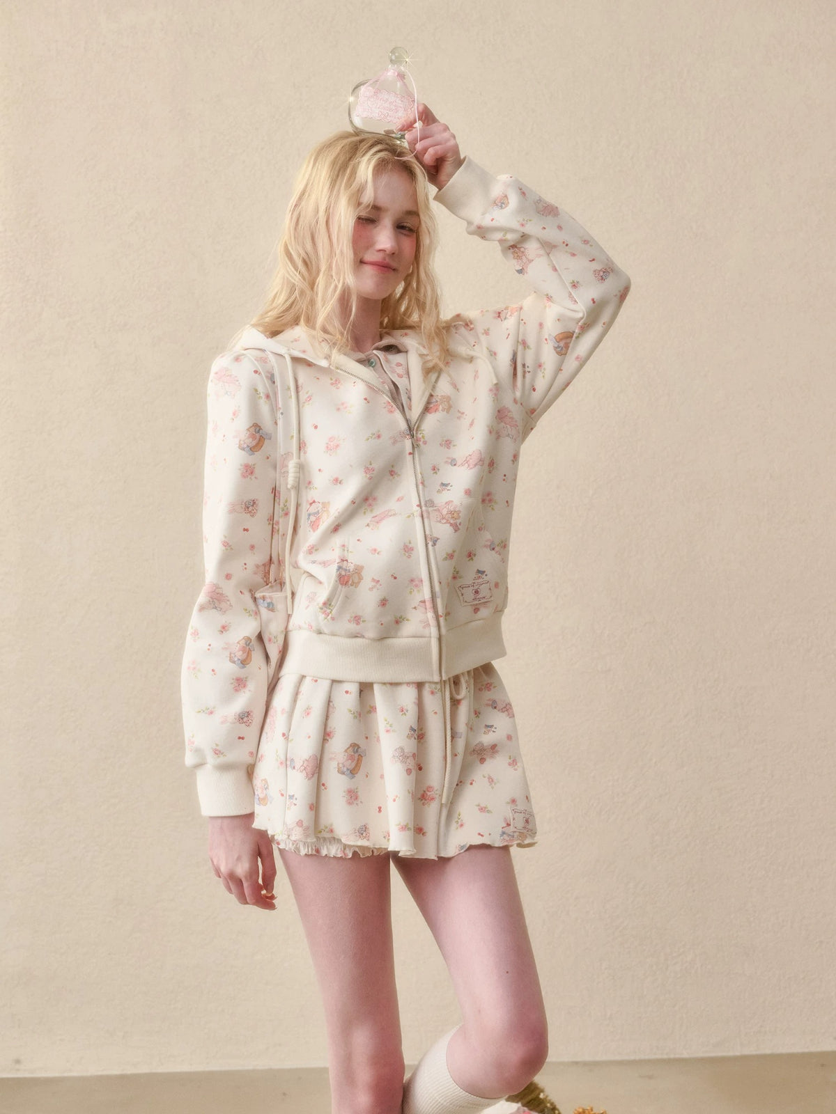 Bunny Print Hoodie Skort Set