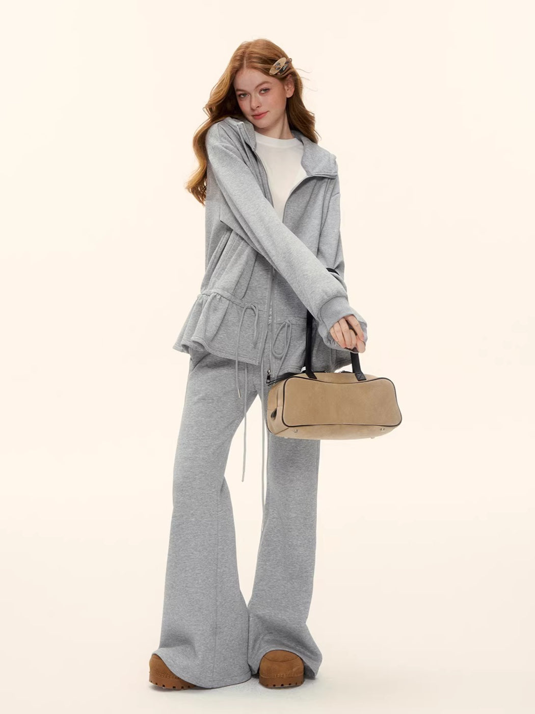 Drawstring Fleece-lined Hoodie & Pants Set