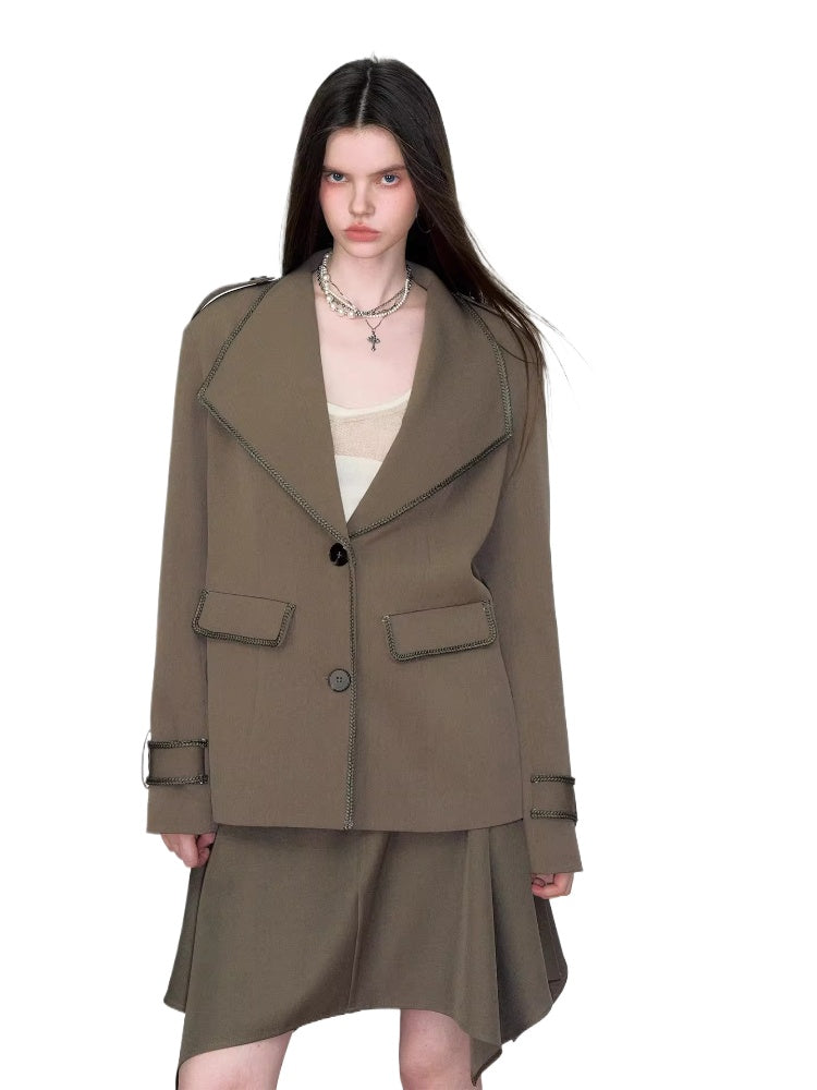 Contrast Tape Lapel Blazer