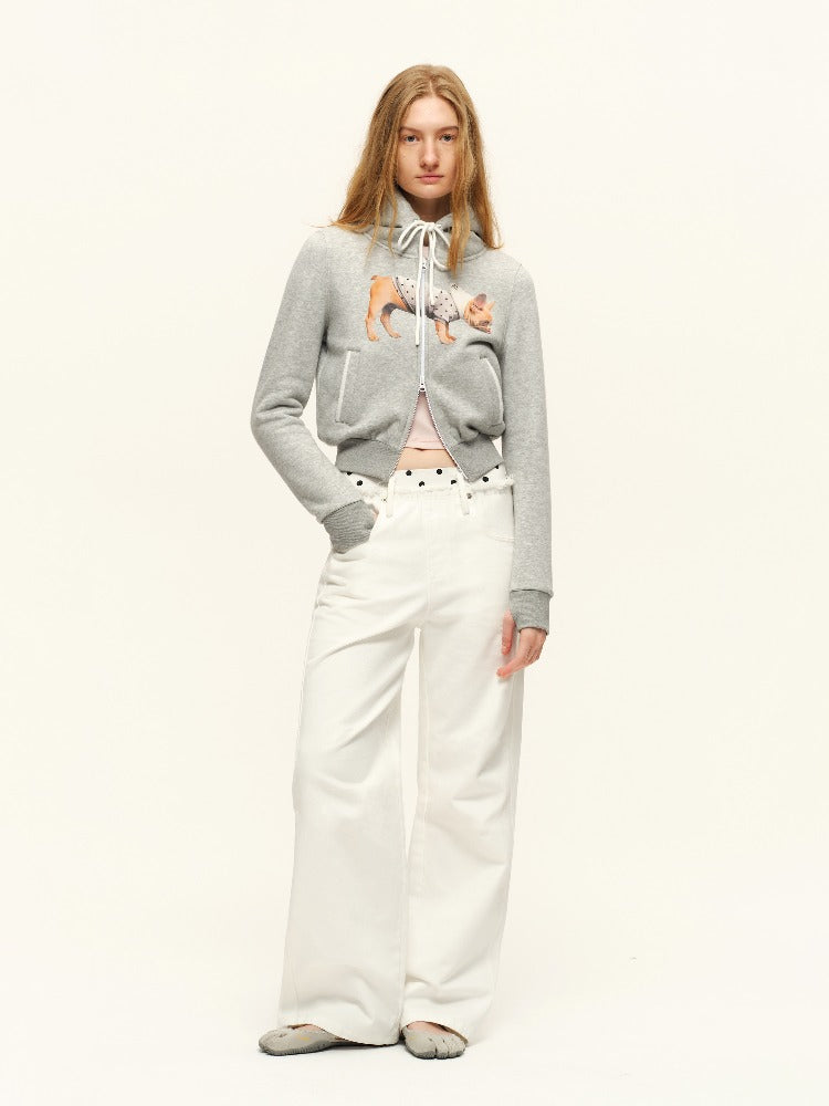 Puppy Print Cropped Hoodie