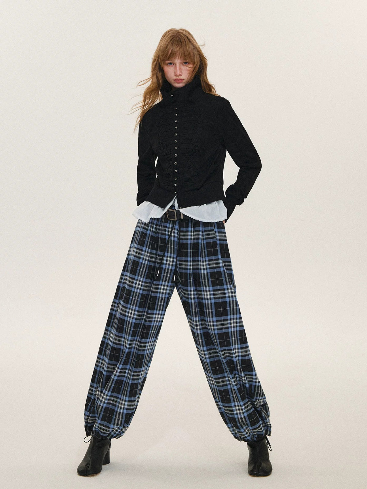 Vintage Plaid Drawstring Balloon Pants