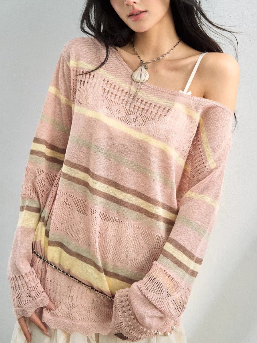 Stripe Openwork Knit Sweater