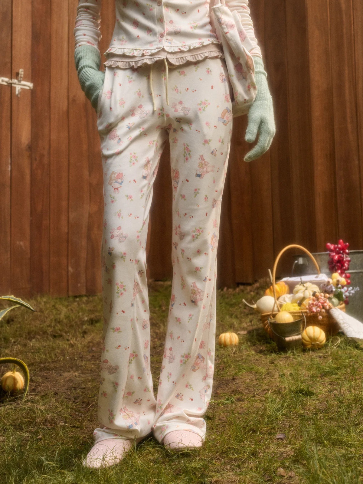 Bunny Print Cardigan & Pants Set