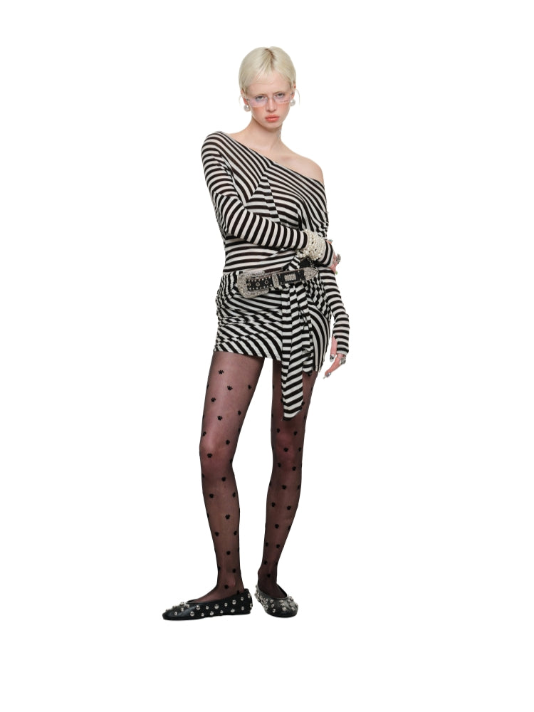 Black & White Striped Asymmetrical Dress