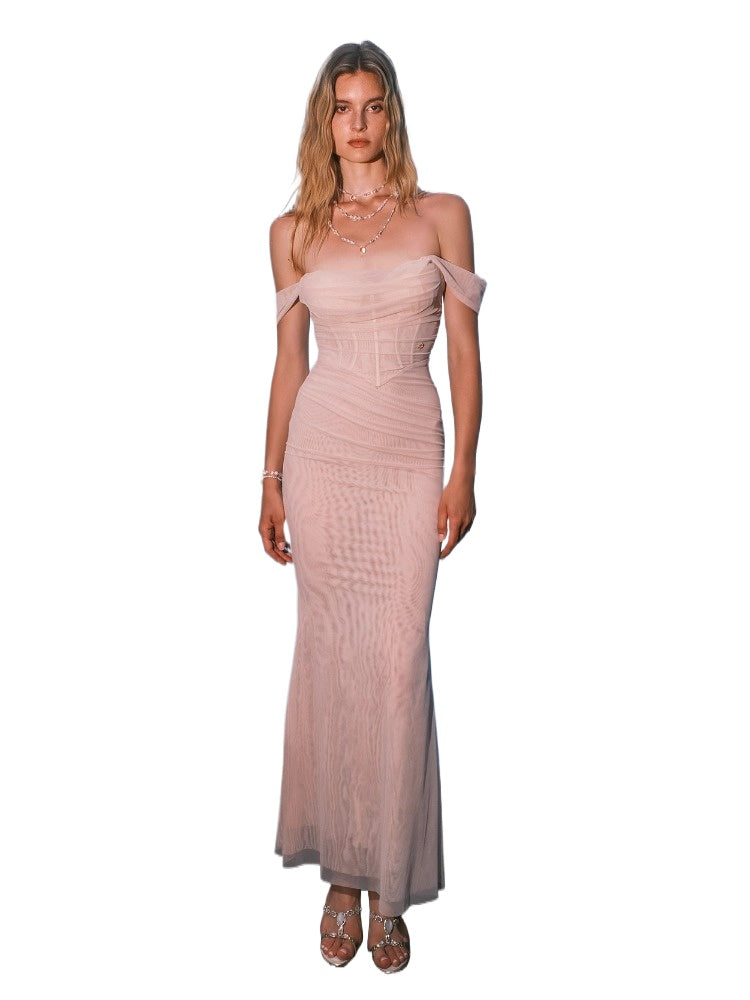 One-shoulder Pleated and Gradient-dyed Dress