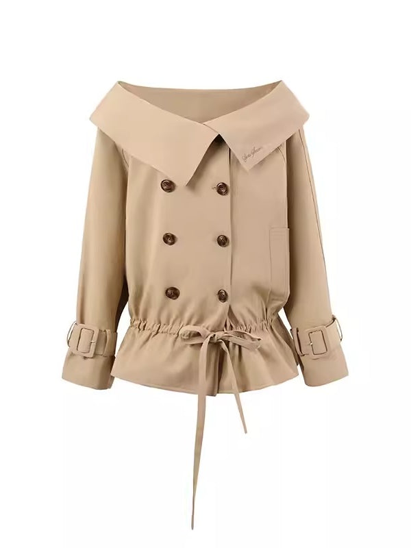Khaki Lyocell Off Shoulder Trench