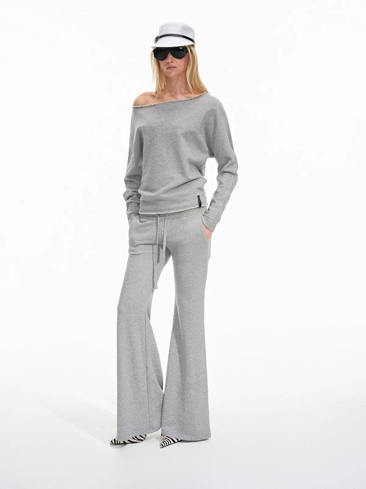 Off-Shoulder Sweatshirt & Flared Pants Set