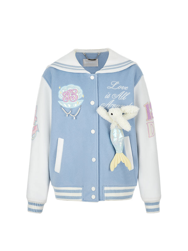 Blue & Gray Mermaid Baseball Jacket