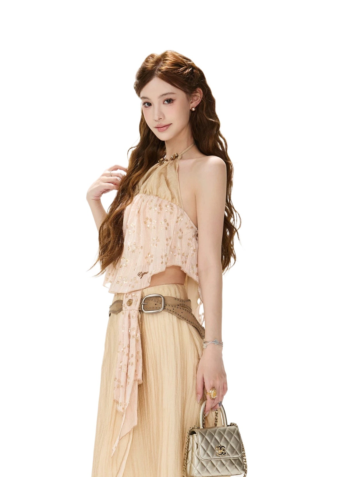 Beaded Halter Top & Skirt Set