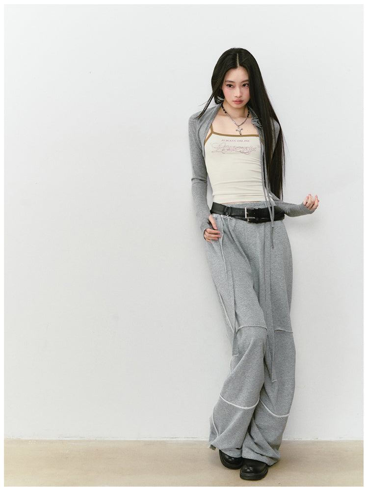 Color-blocked Raw-edge Wide-leg Pants