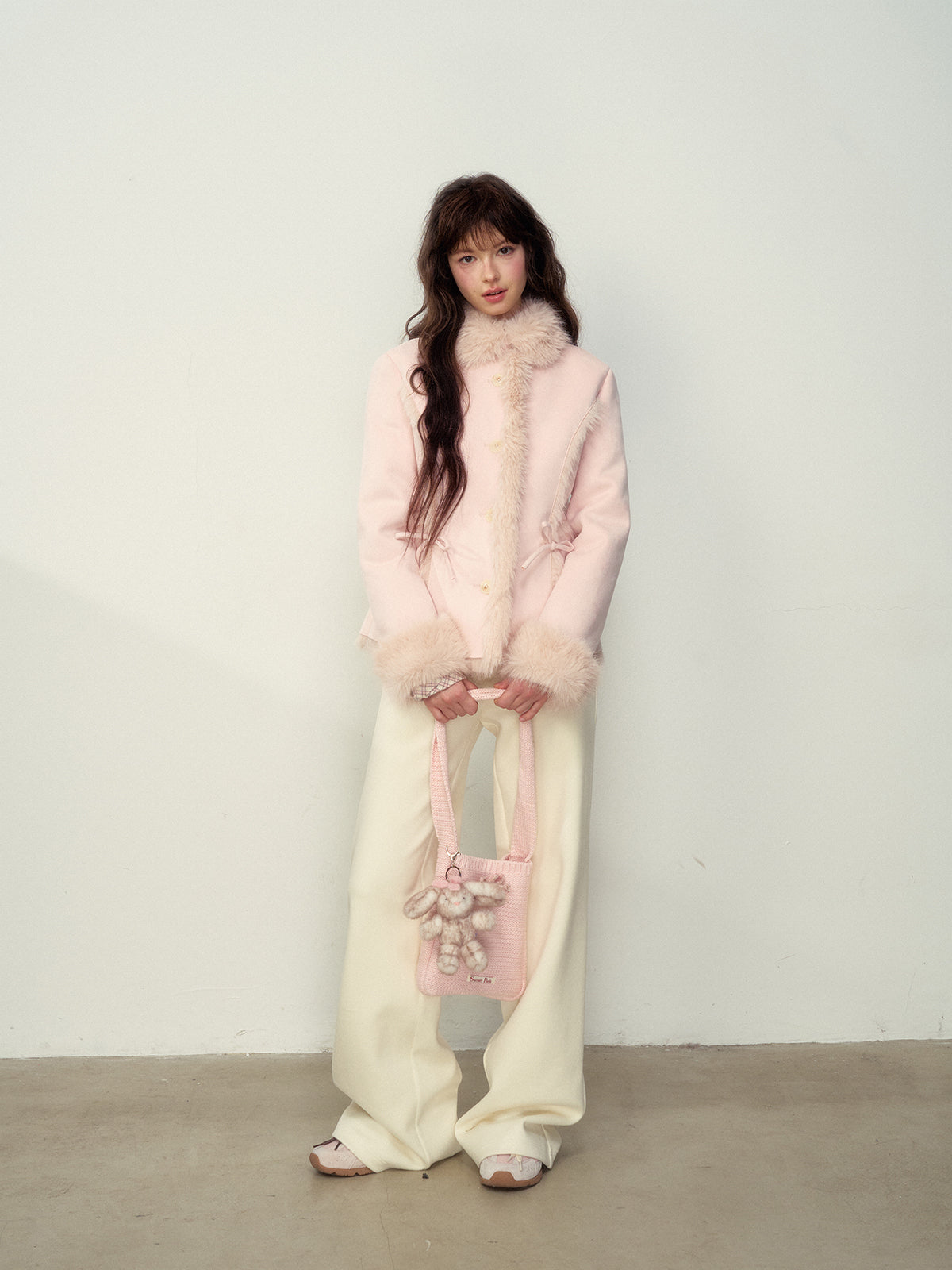 Khaki & Pink Shearling Coat
