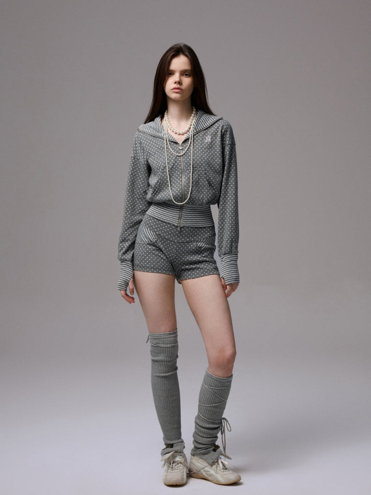 Double-Slider Small Polka Dot Devil Horn Hoodie