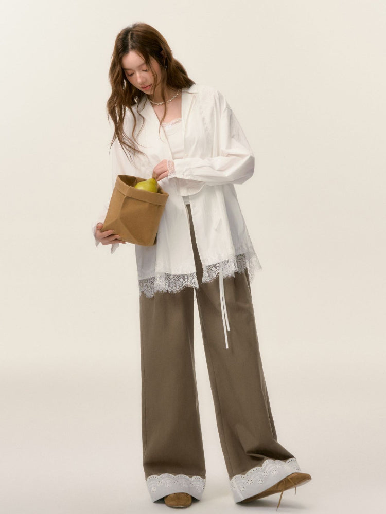 Lace Trim Patchwork Trousers