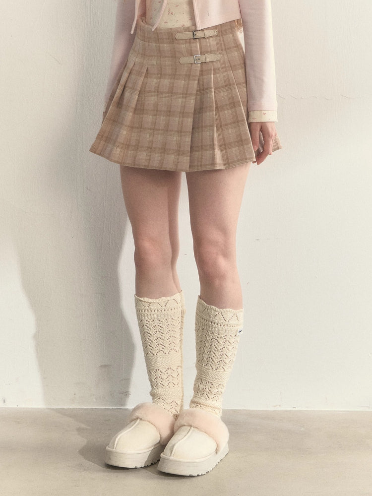 Vintage Wrap Plaid Pleated Skirt