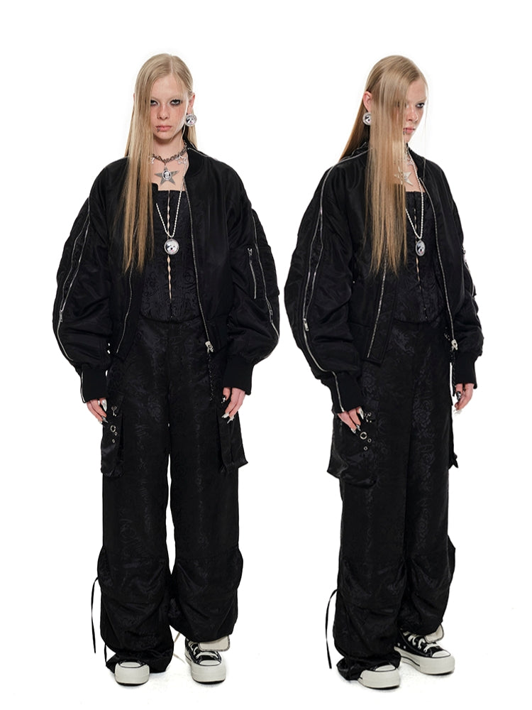 Black & Pink Jacquard Cargo Pants