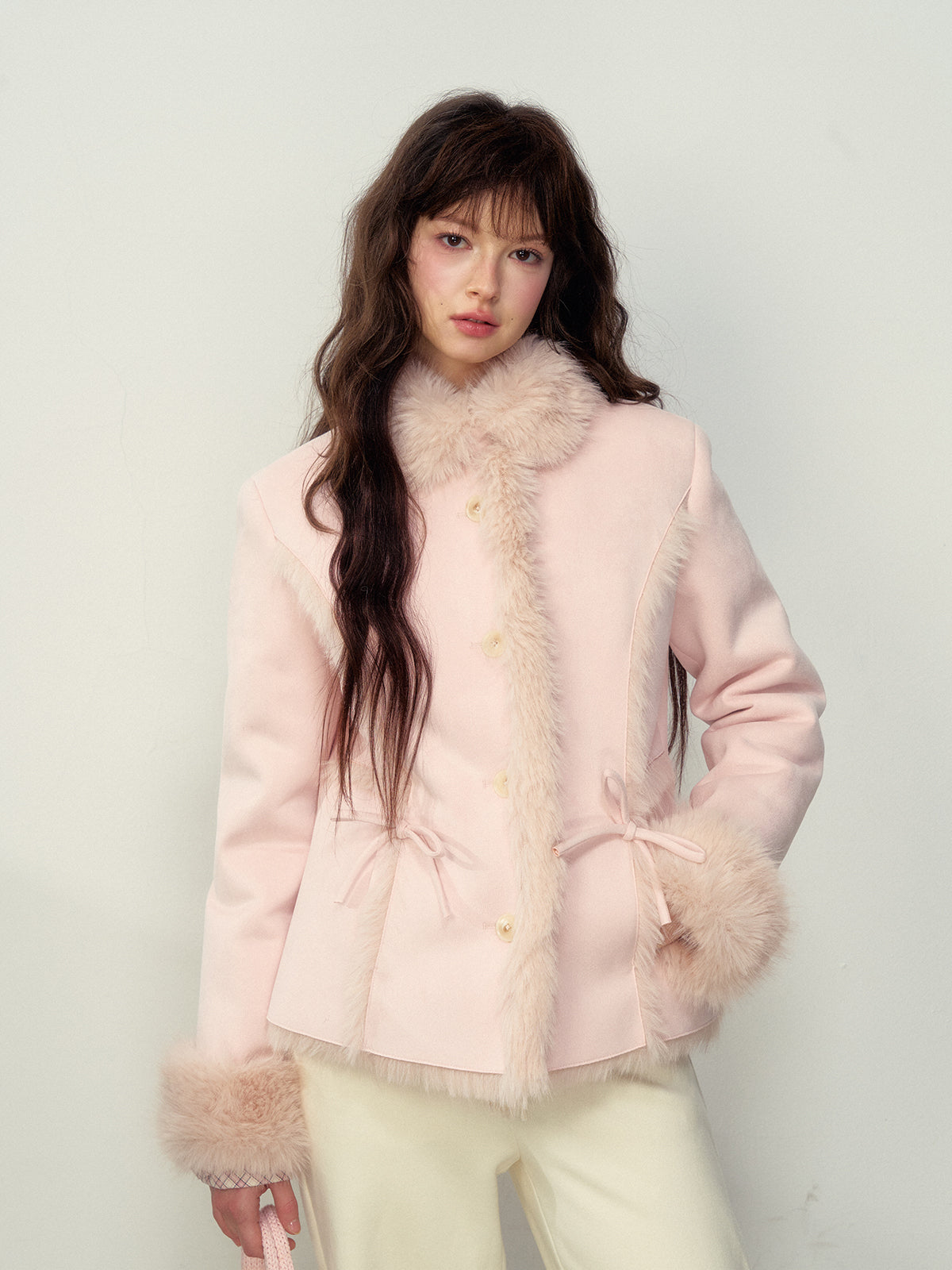 Khaki & Pink Shearling Coat