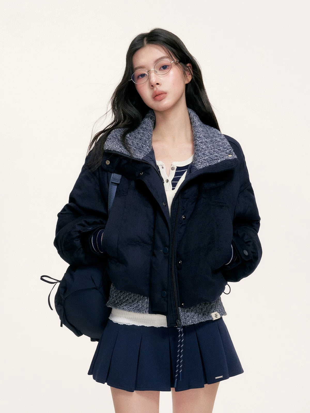 Wool Blend Knit Trim Down Jacket