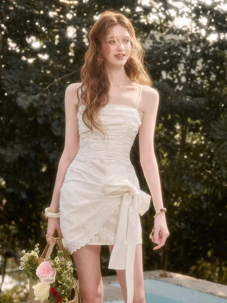 Embroidered Tie Waist Dress