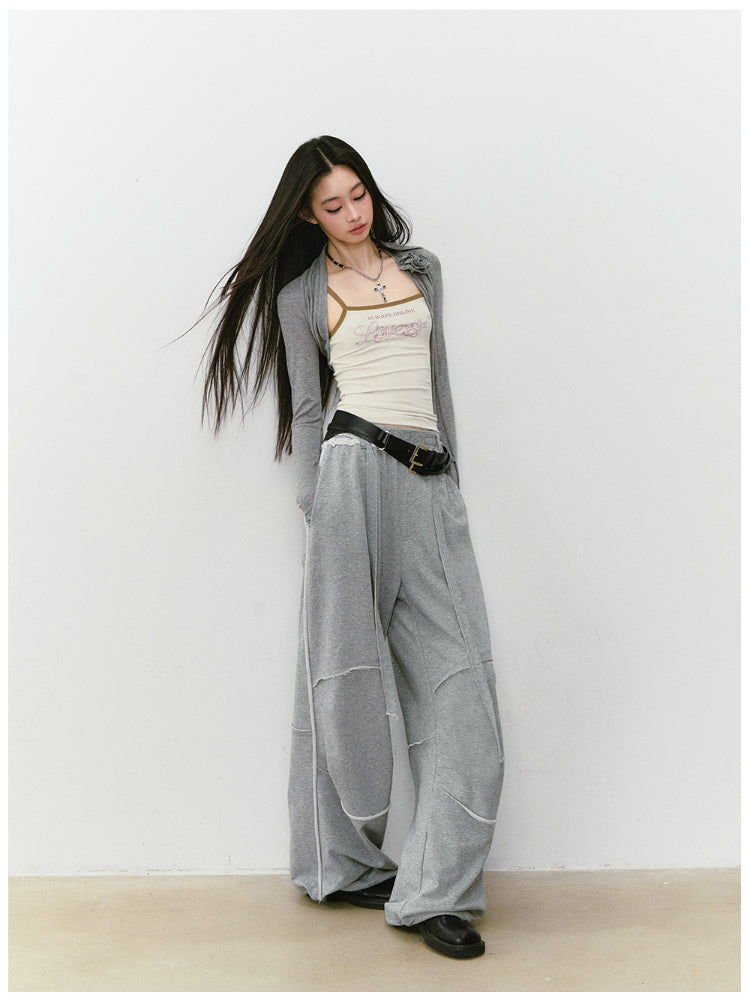 Color-blocked Raw-edge Wide-leg Pants