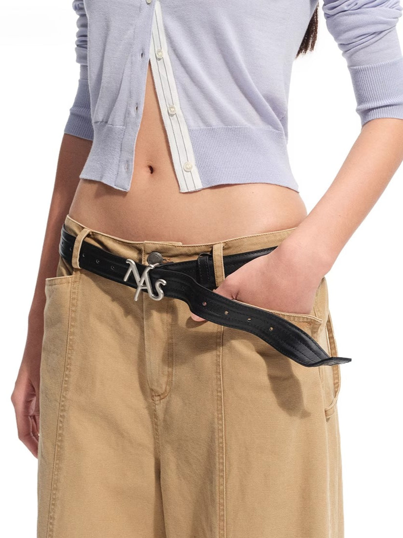 Twist-Buckle Leather Belt
