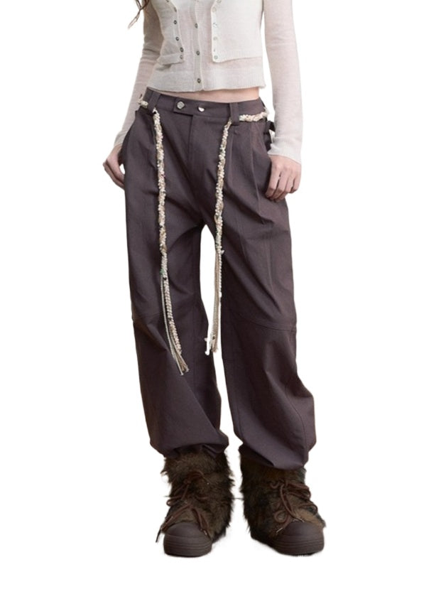 Pleated Double-Buckle Wide Pants