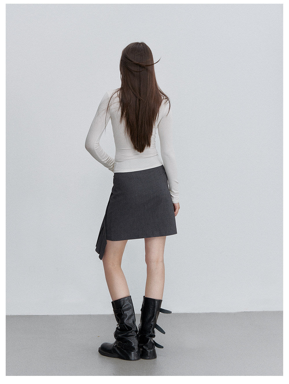 Pleated Buckle Mini Skirt