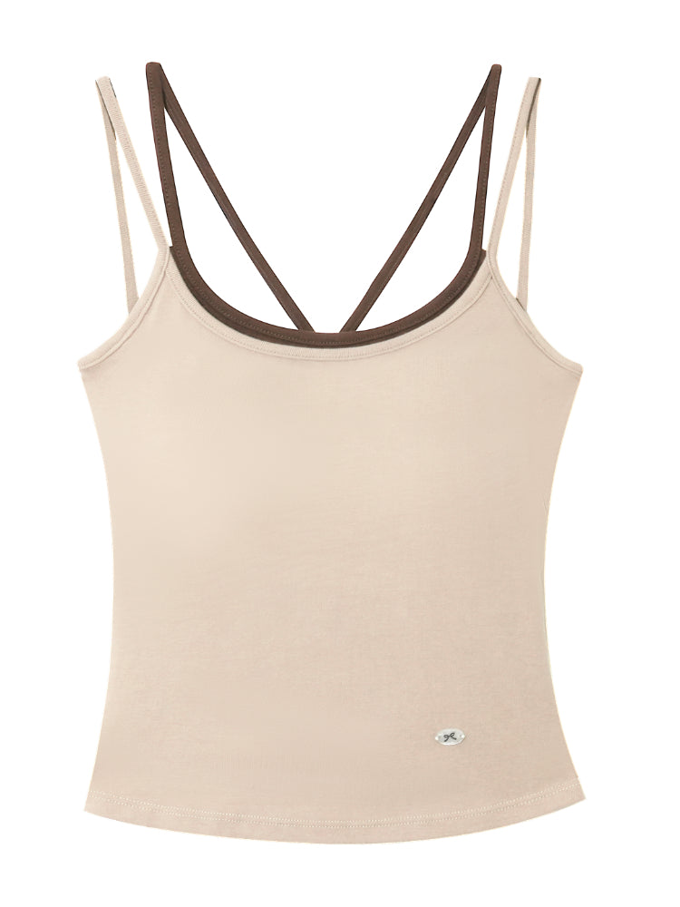 Fake Two-piece Padded Camisole Tank Top