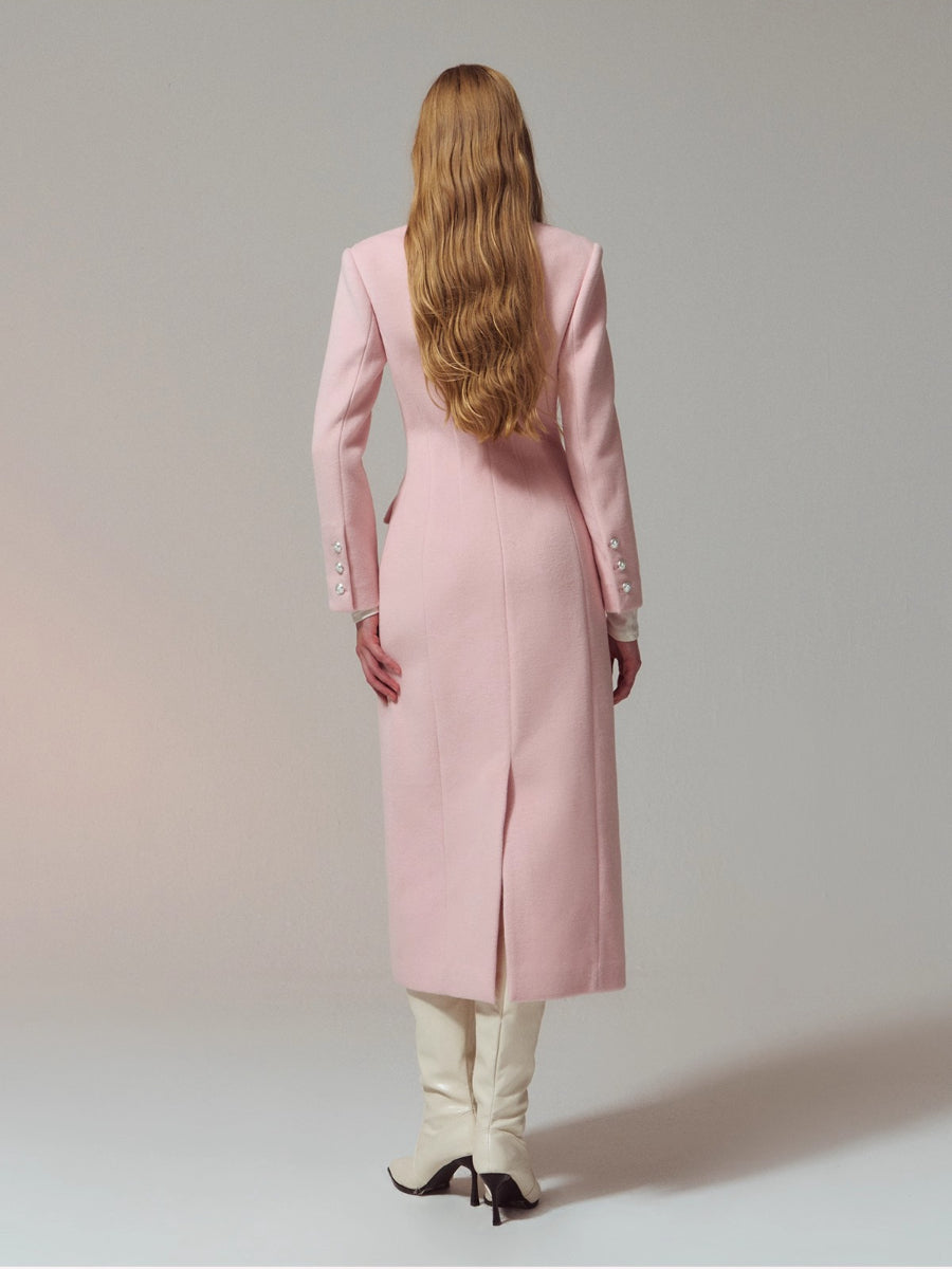Wool-Blend Hourglass Fringe-Scarf Double-Breasted Long Coat