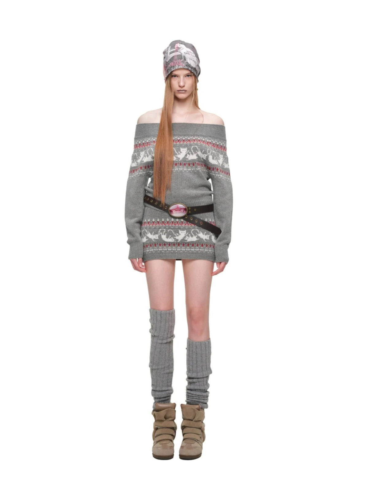Fair Isle Jacquard Knit Cardigan & Skirt Set