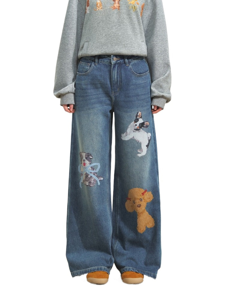 Blue Pet-Inspired Wide-Leg Jeans