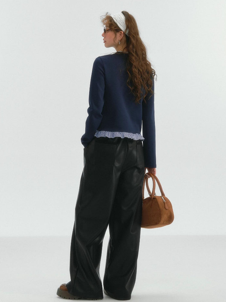 Fake Two-piece Round Neck Lace Top