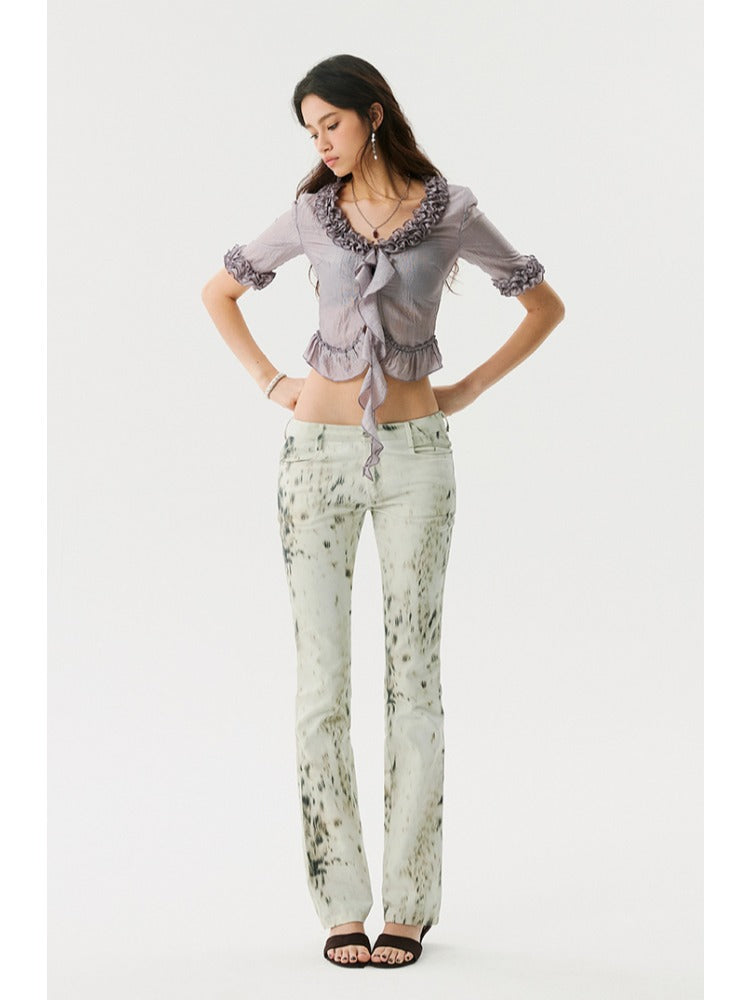 Waterfall Leopard Low-Rise Straight Pants