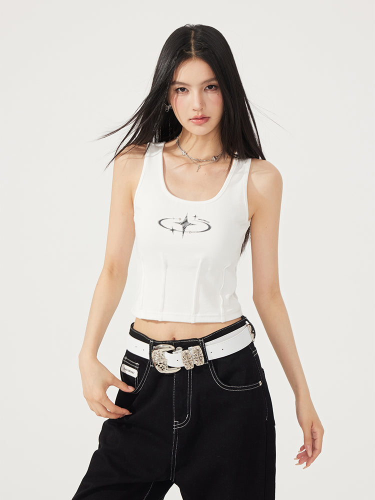 Waist-Cinching U-Neck Star Versatile Tank Top