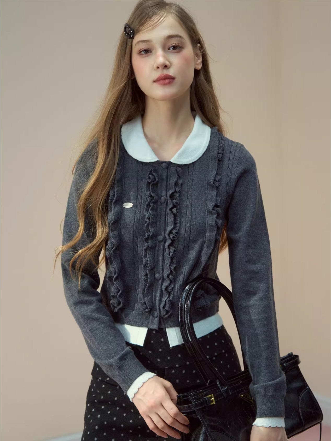 Ruffled Peter-Pan Knit Blouse