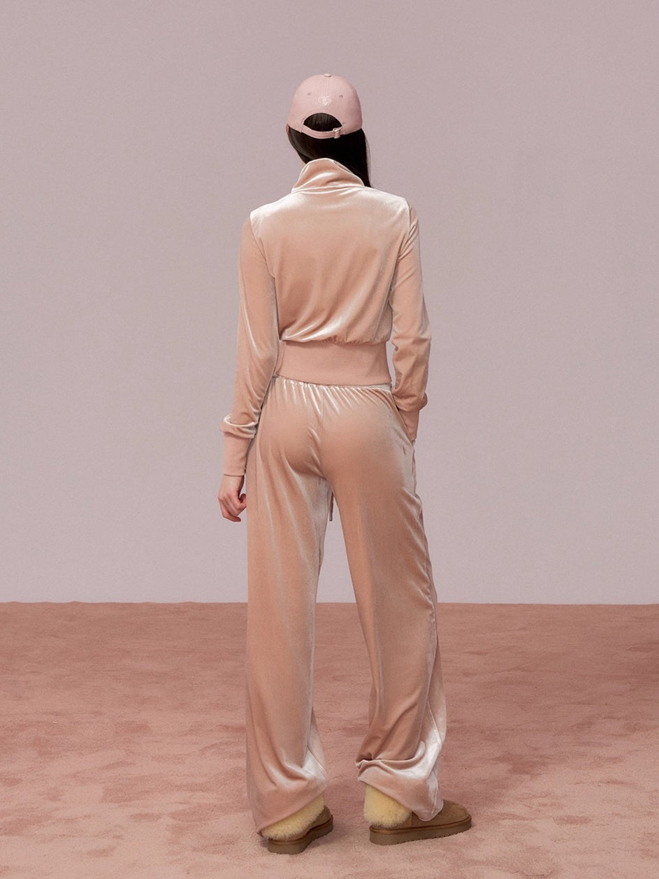 Velvet Sports Sweatshirt & Wide-Leg Pants Set