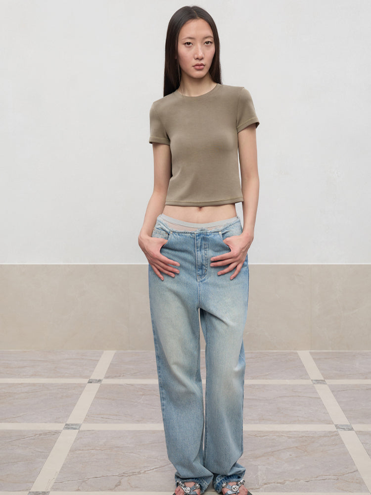 Regular-Shoulder Round Neck Short-Sleeve T-Shirt