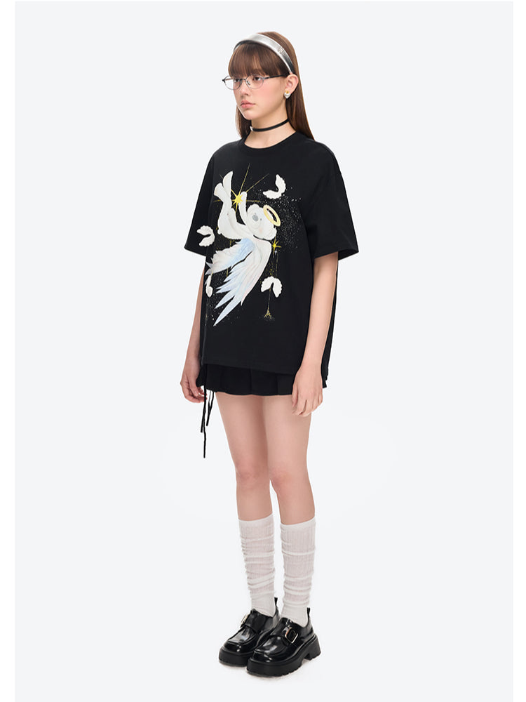 Angel Bear Illustration Cotton Short-sleeve T-shirt