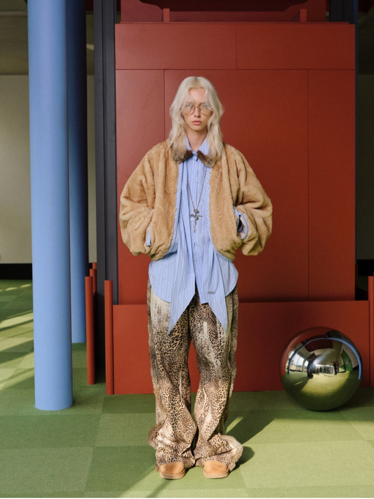 Striped Plaid Rabbit Fur Shirt