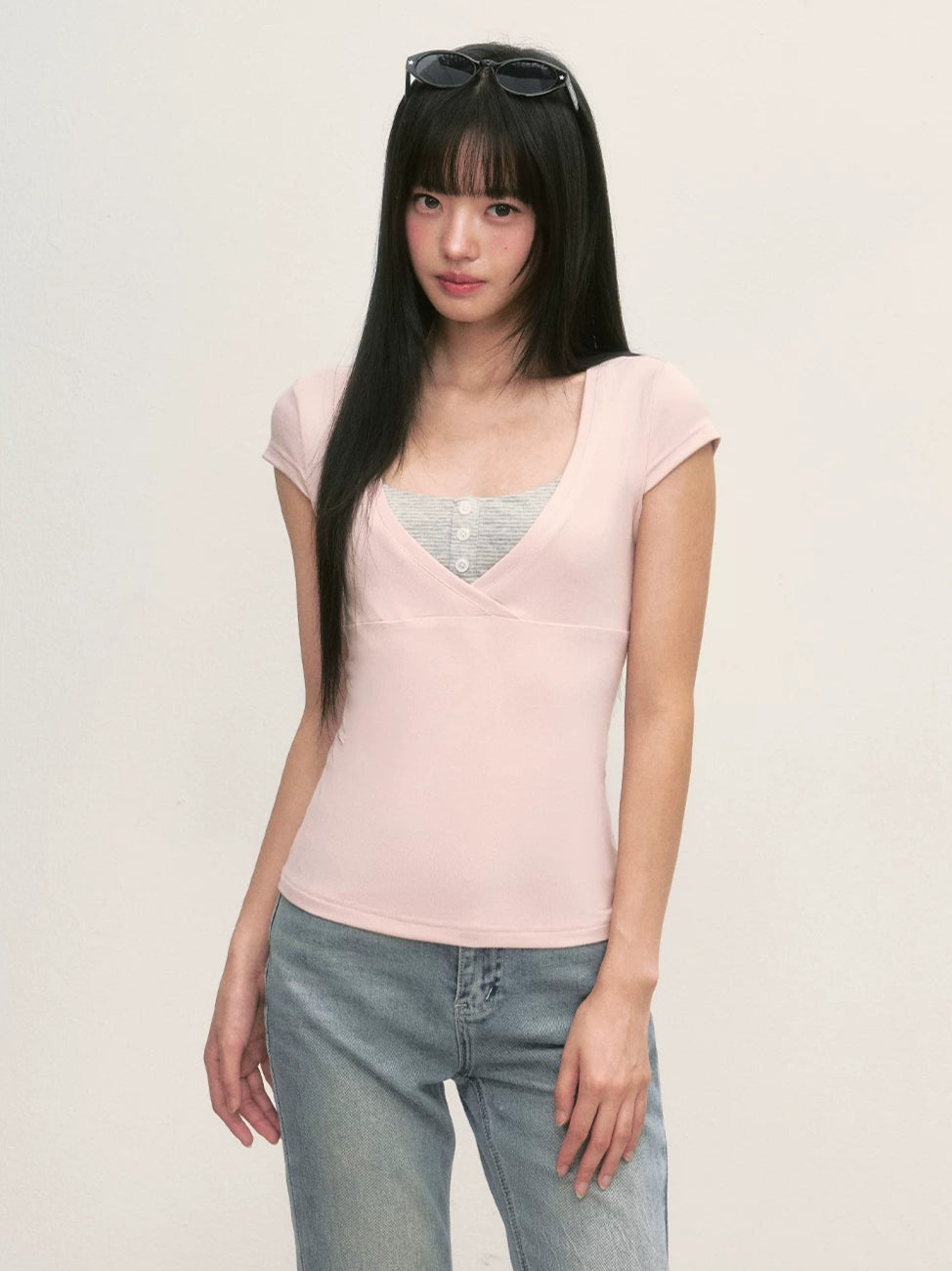 Pink Striped Layered Top Set