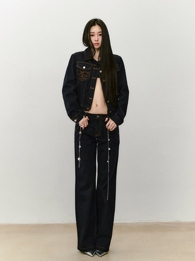 Raw-colored Wide-leg Straight Jeans