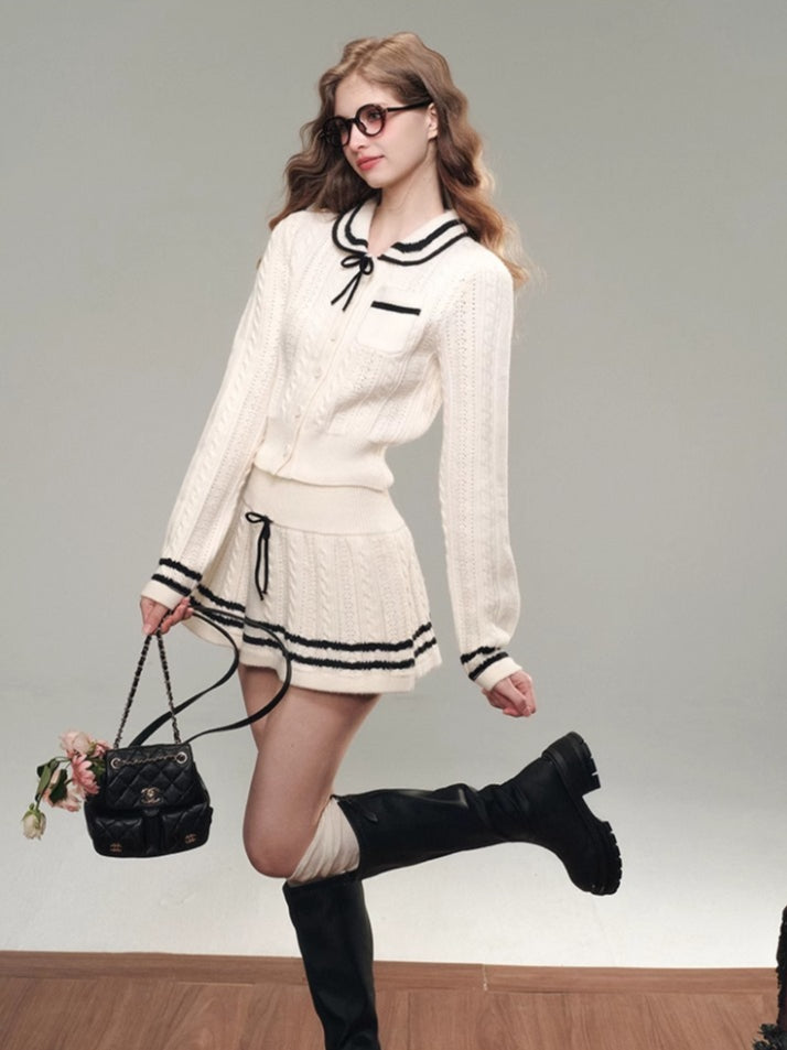 Sailor Doll Collar Knit Cardigan & Skirt Set