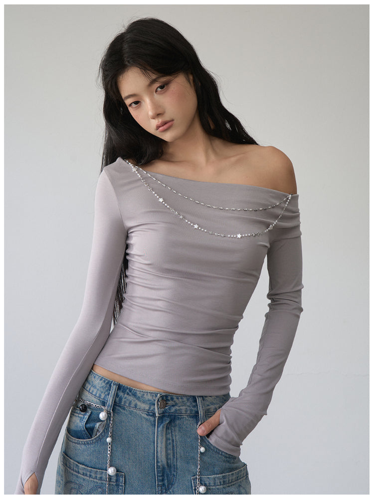 Double-Chain Asymmetric Long-Sleeve T-Shirt