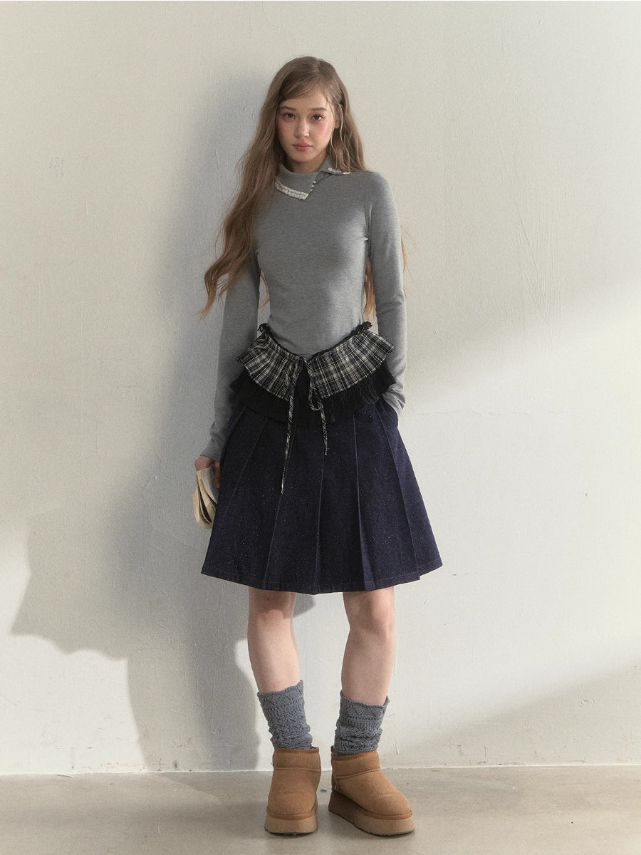 “Layered Essential” Pleated Panel Knit Top