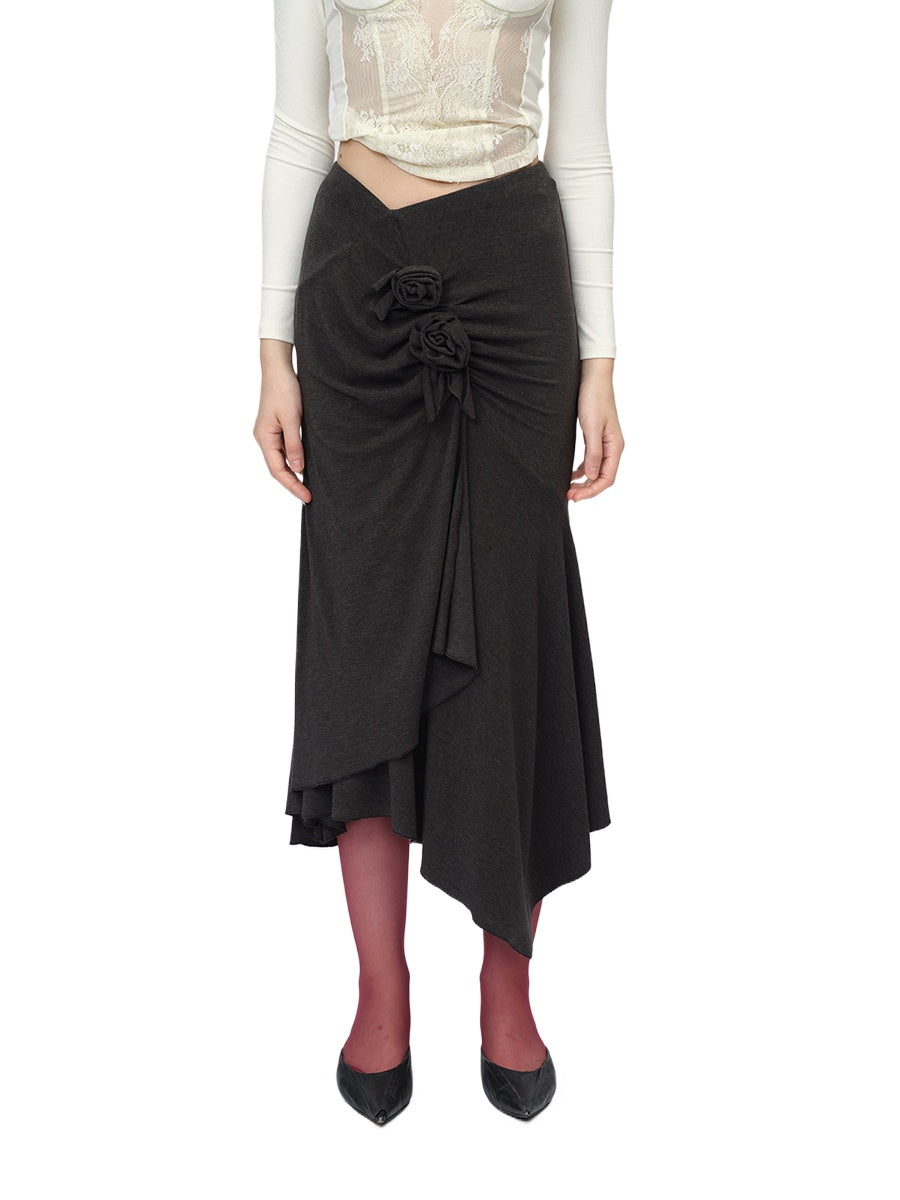 Grey Draped Knit Skirt