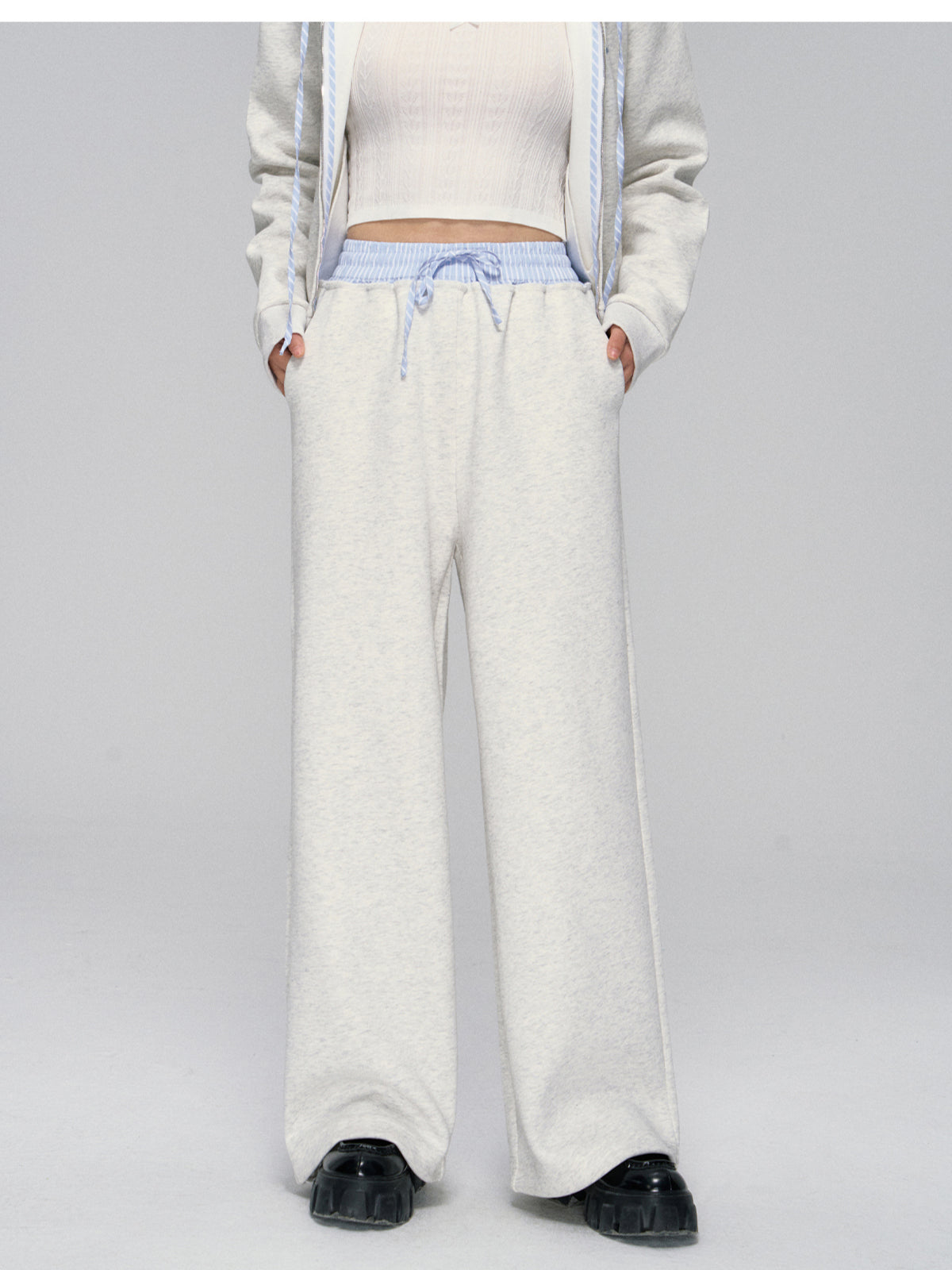 Striped Contrast Waist Wide-Leg Pants