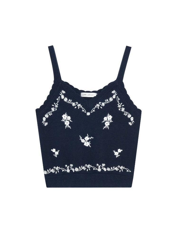 Navy Floral Embroidered Cardigan & Camisole Set