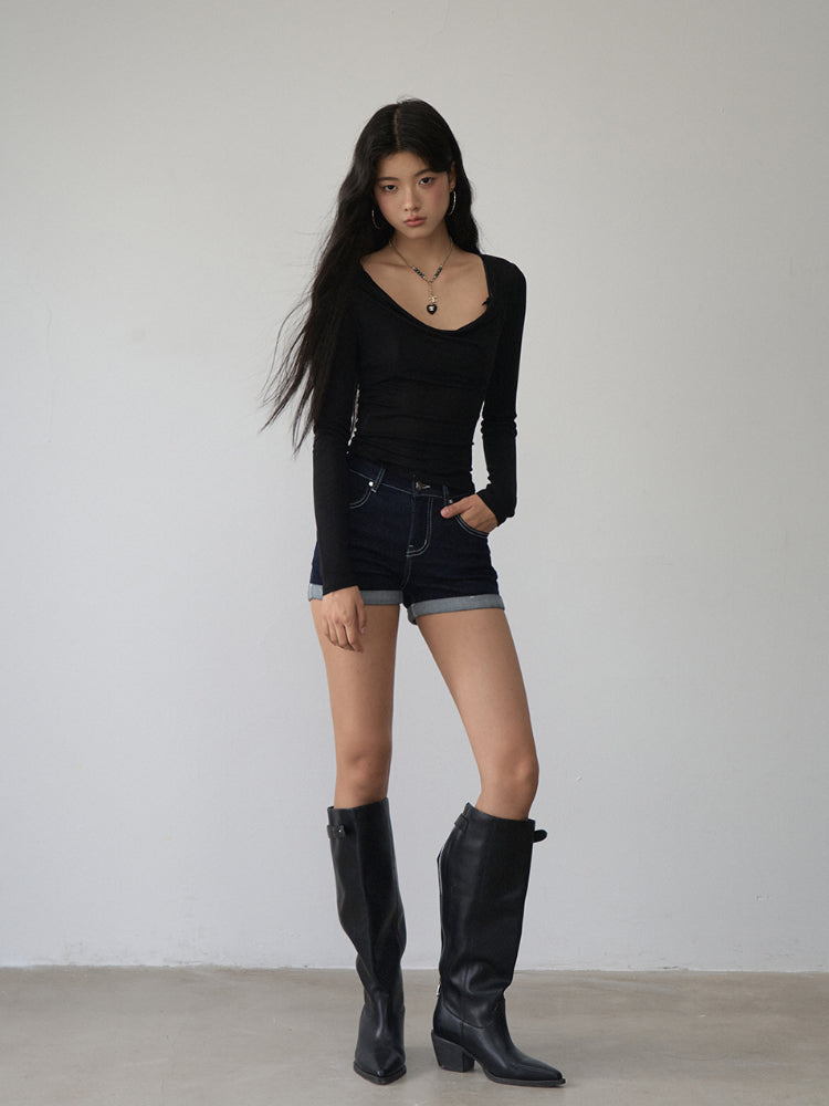 Reversible Off-shoulder Slim Long-sleeve T-shirt