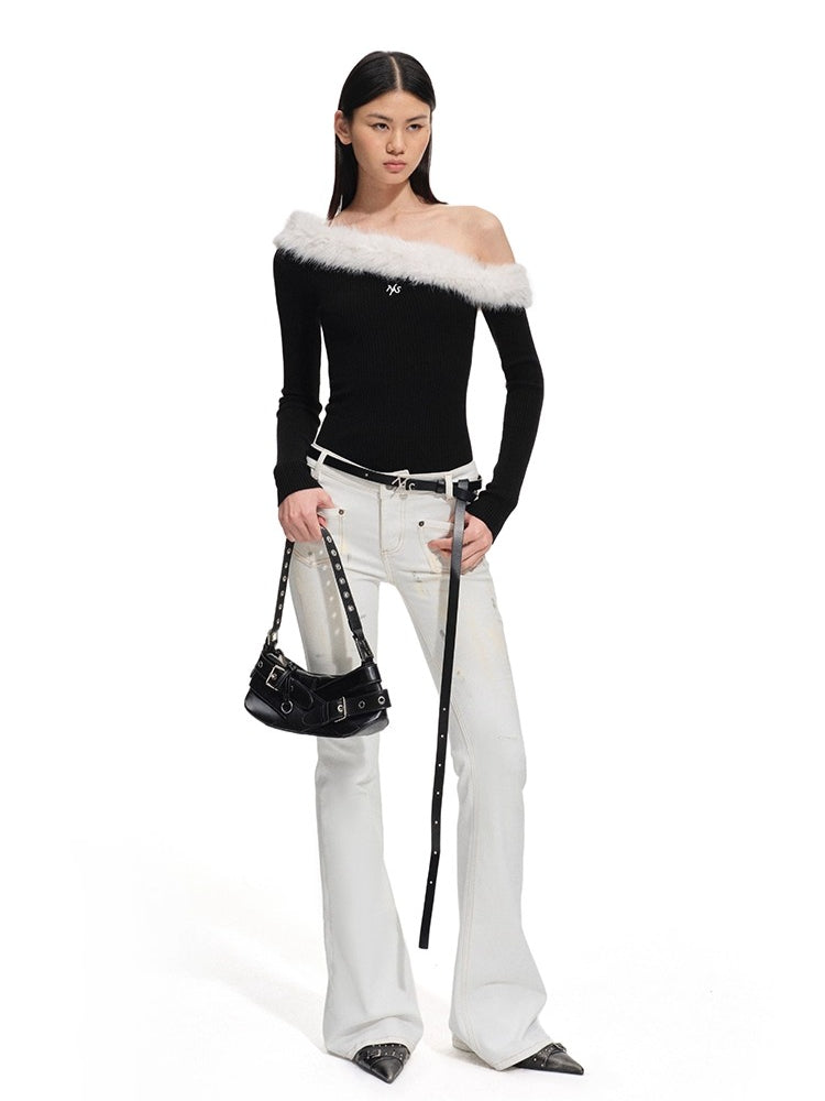 Sculptural Off-Shoulder Knit Sweater